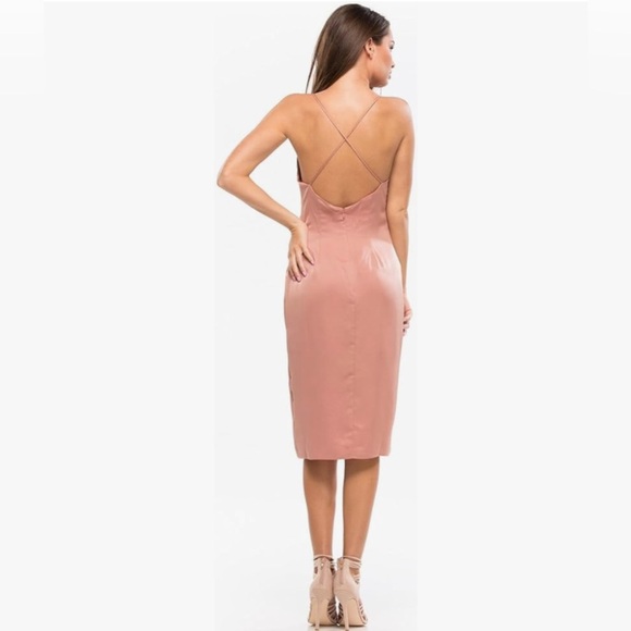 NWT NBD Georgia Satin Sleeveless Side Slit Midi Slip Dress in Blushed Nude Sz XL - Picture 6 of 14